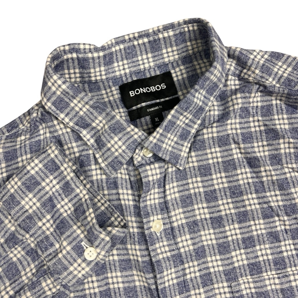 Bonobos Flannel Shirt Mens‎ XL Standard Fit Blue Plaid Button Up 100% Cotton